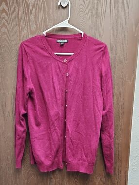 Nicole Miller Raspberry Button-Front Cardigan Sweater